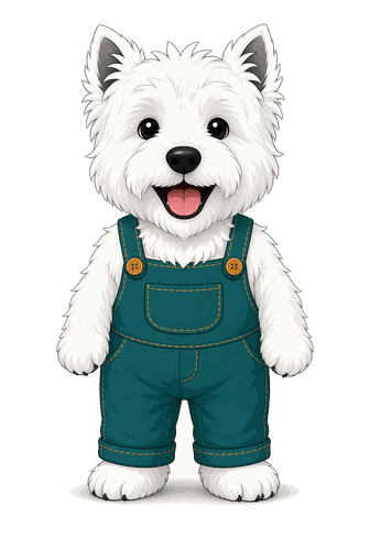 Axis Electric Westie mascot, friendly greeting pose
