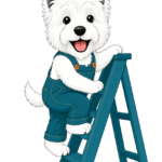 Axis Electric mascot westie climbing a ladder, illustrating Fire Alarms